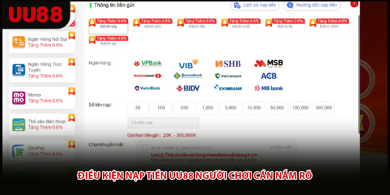 Điều kiện nạp tiền UU88 người chơi cần nắm rõ